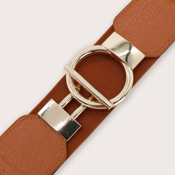 Rust Brown Women Ring Metal Bucket Elastic Belt - Picture 3 of 5